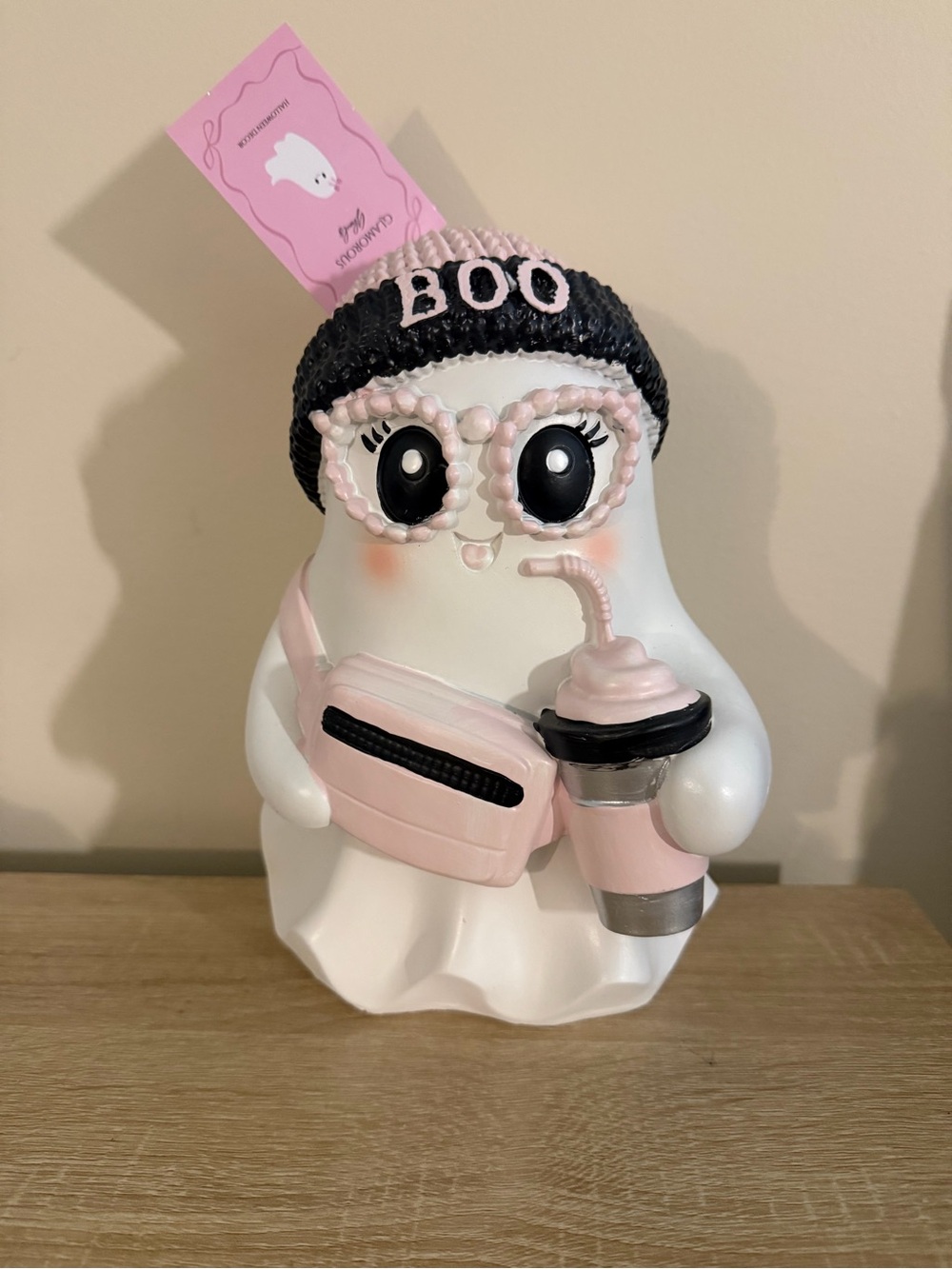 Glamorous Ghouls Resin Halloween Ghost with Pink Sunglasses & Boo Toboggan